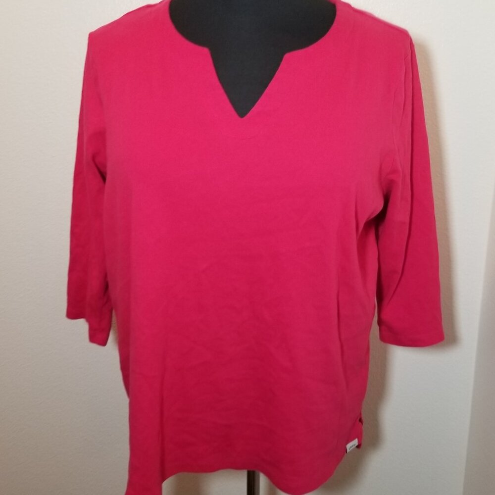 Orvis Womens 3/4 Sleeve Split Neck Top Pink Warm Cozy‎ Comfy Casual Outdoor